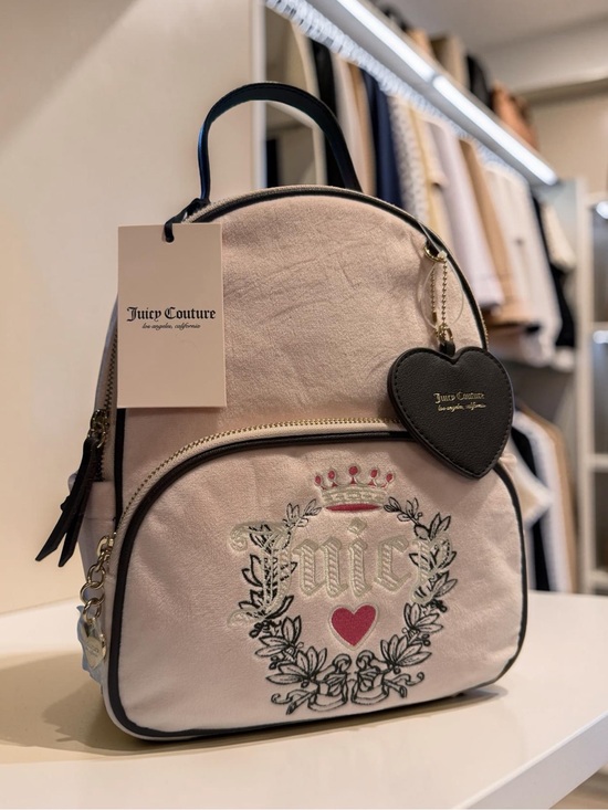 Juicy Couture Handbags - Juicy Couture Light Blush Pink Embroidered Heart Logo Velour Backpack. (P236)